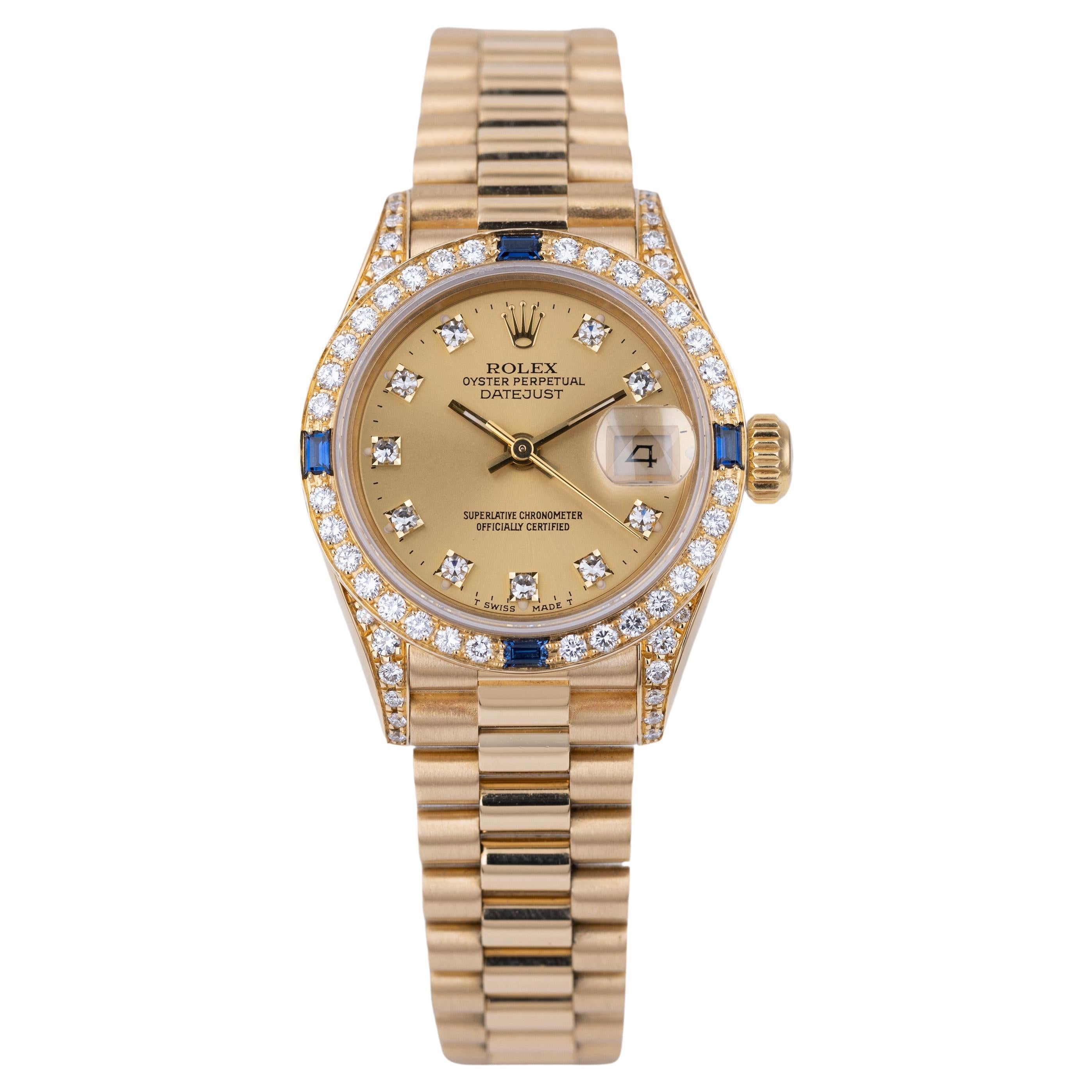 Rolex Lady DateJust  Saphir Diamant Lünette & Schultern  69158 Champagner-Zifferblatt im Angebot