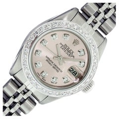 Retro Rolex Lady Datejust Steel and 18k Gold with Pink Diamond Watch and Diamond Bezel