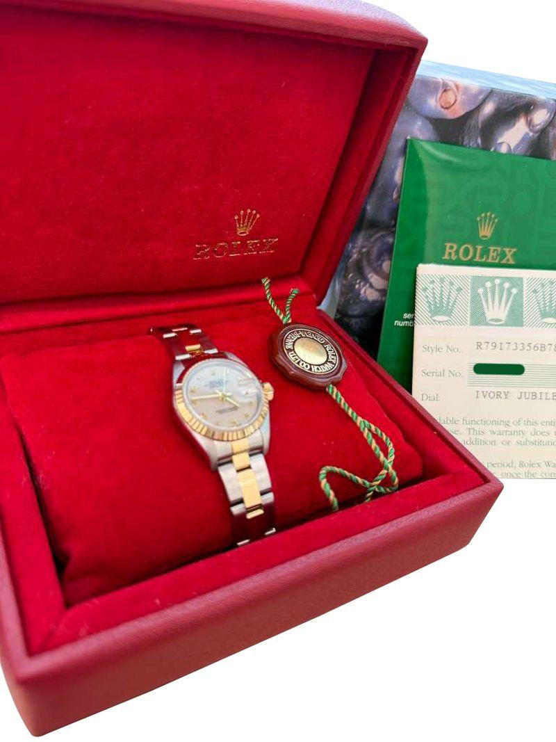 Rolex Lady-Datejust Steel Yellow Gold Ivory Anniversary Dial Oyster Watch 79173 For Sale 7