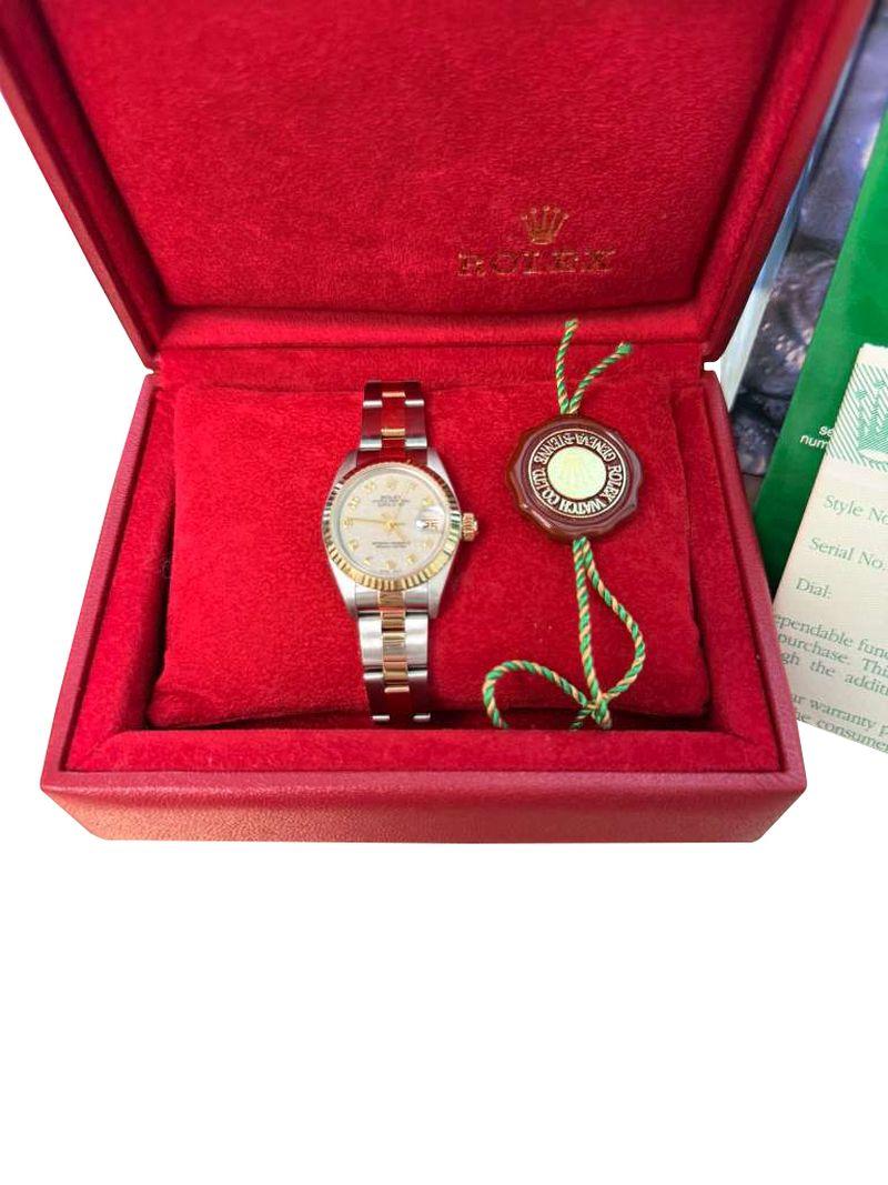 Modernist Rolex Lady-Datejust Steel Yellow Gold Ivory Anniversary Dial Oyster Watch 79173 For Sale