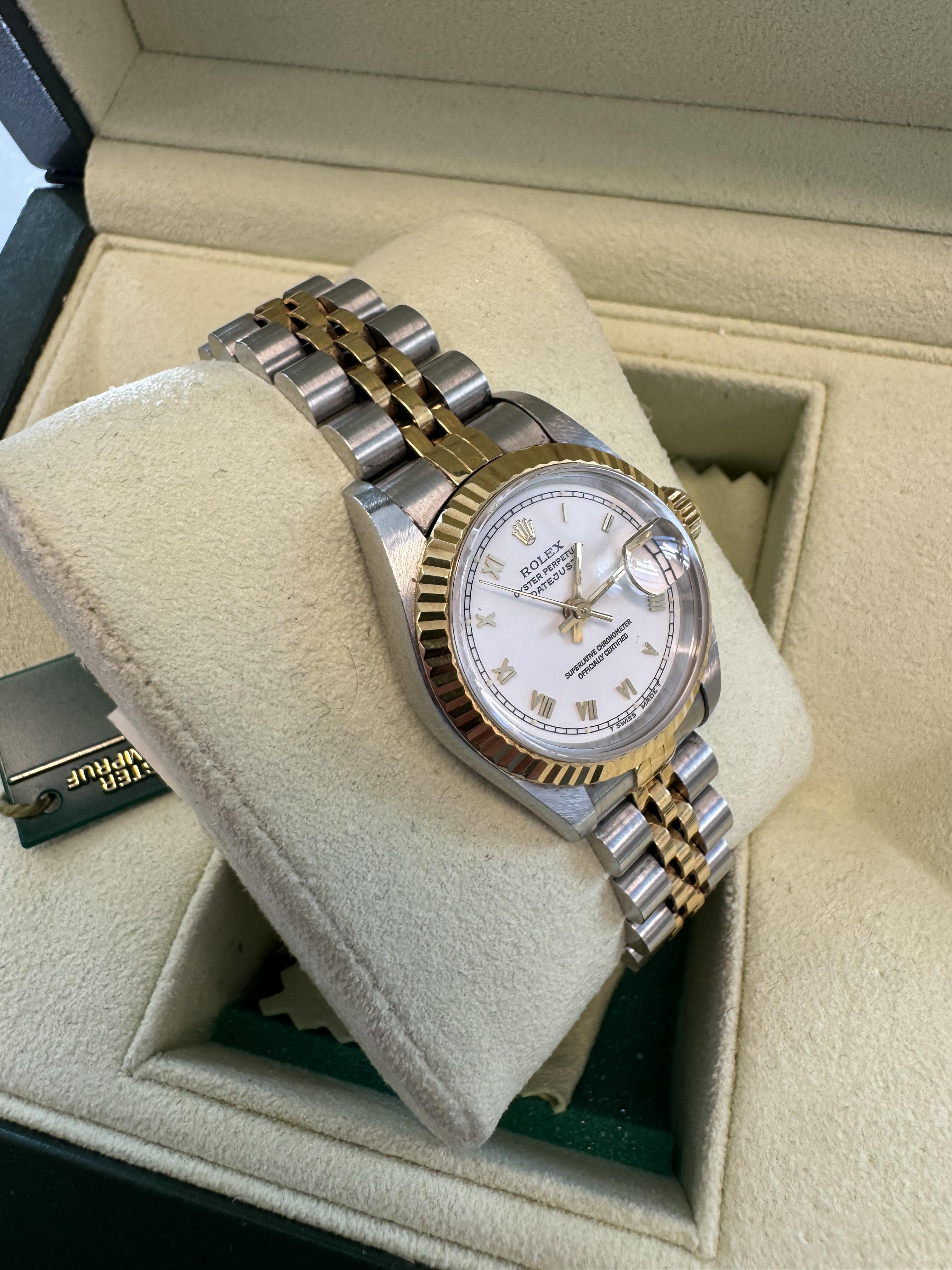 Contemporary Rolex Lady-Datejust Two Tone White Dial Roman Numerals For Sale