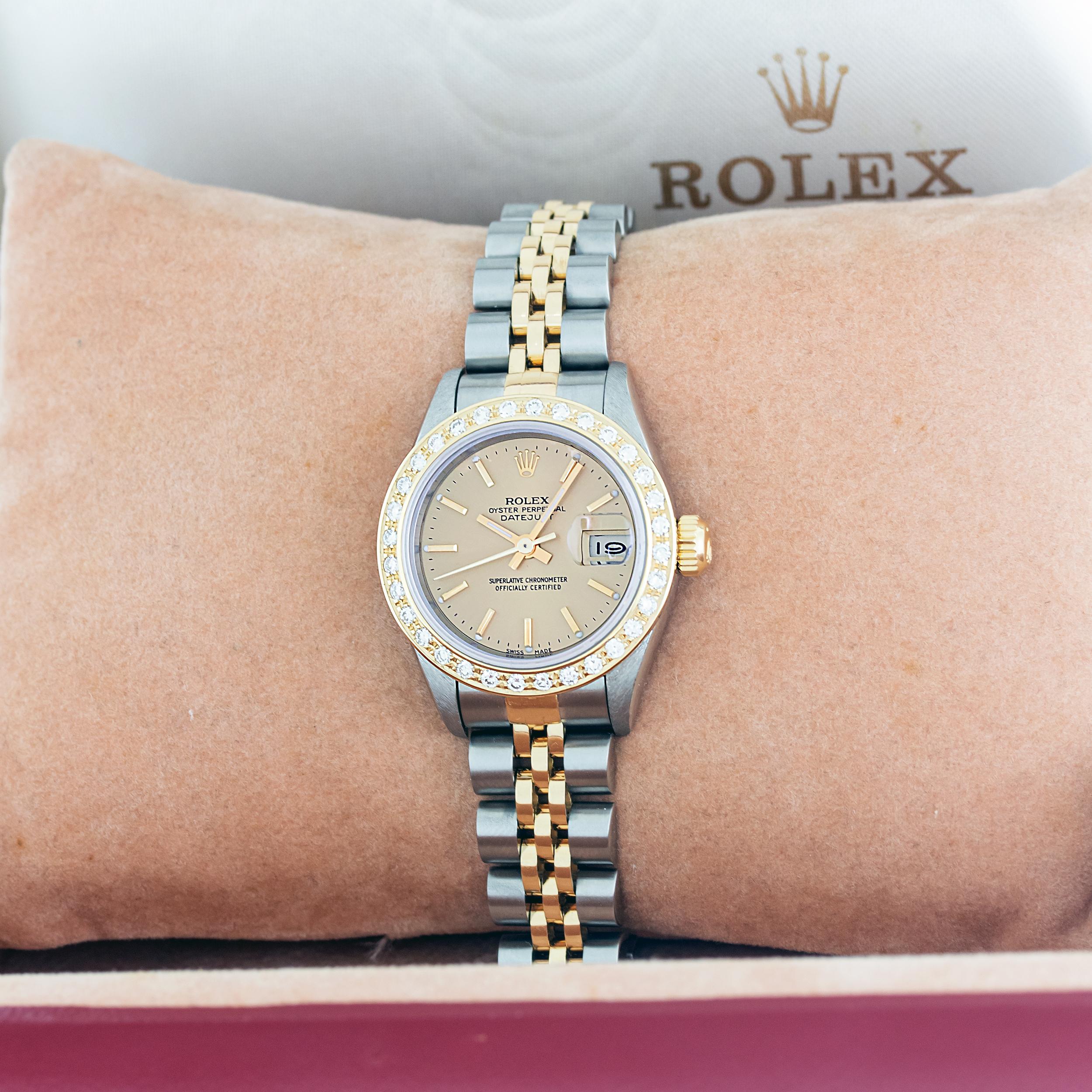 Rolex Lady Datejust Watch 79173 Steel - 18K Gold Index Diamond Bezel Watch For Sale 5