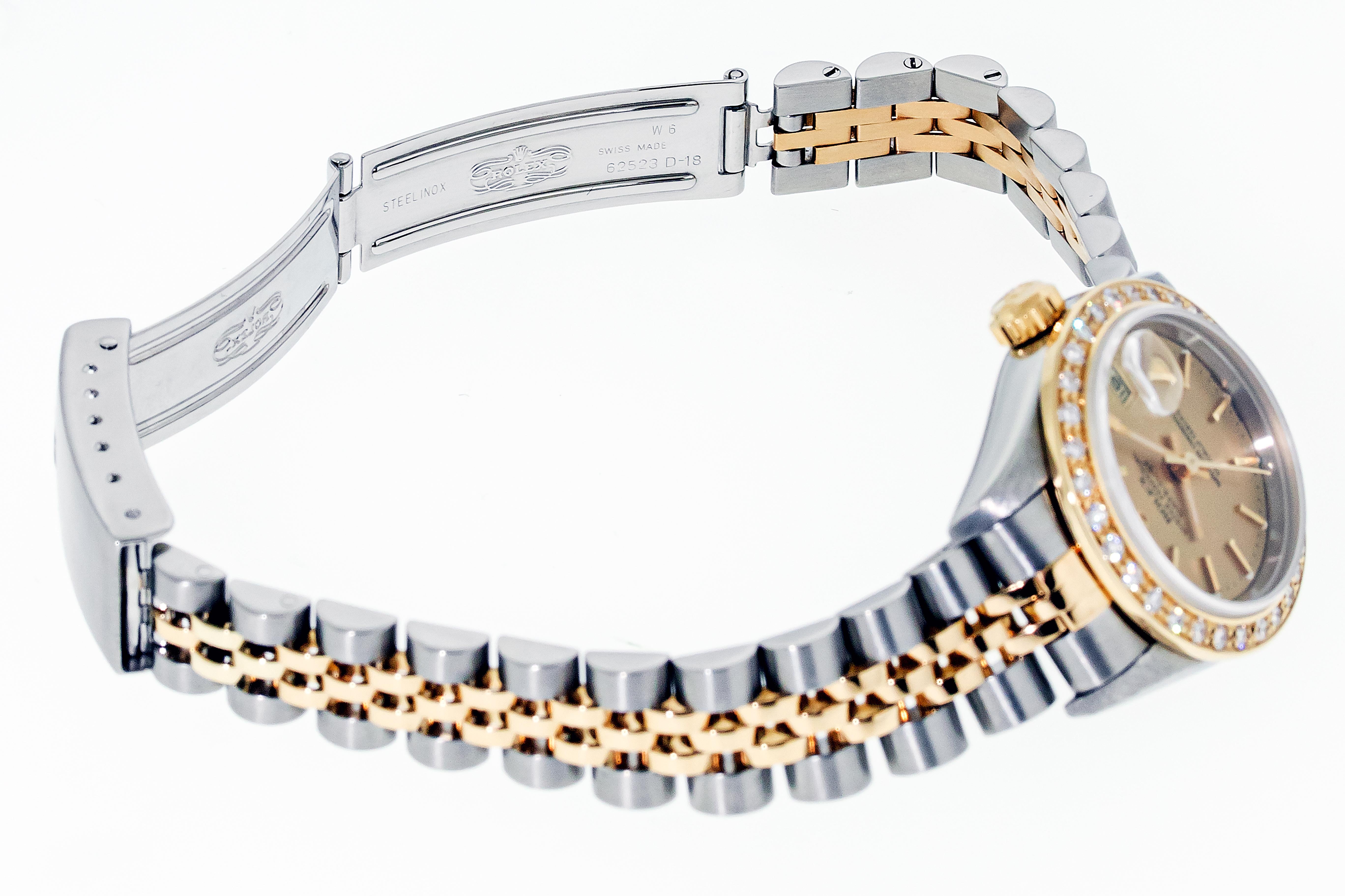 Rolex Lady Datejust Watch 79173 Steel - 18K Gold Index Diamond Bezel Watch For Sale 6
