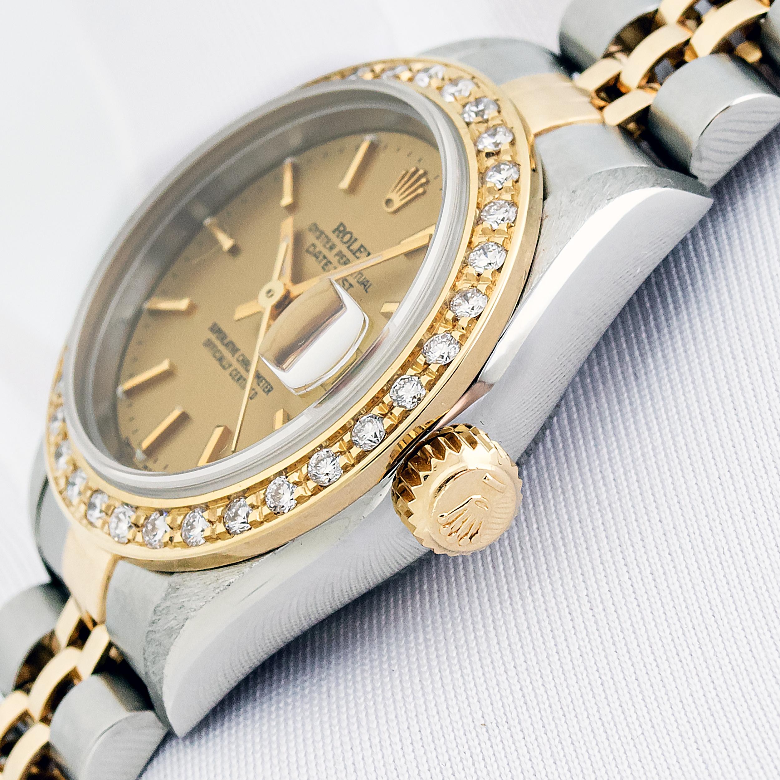 Rolex Lady Datejust Watch 79173 Steel - 18K Gold Index Diamond Bezel Watch In Good Condition For Sale In Los Angeles, CA