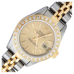 Vintage Rolex Lady Datejust Watch 79173 Steel - 18K Gold Index Diamond Bezel Watch