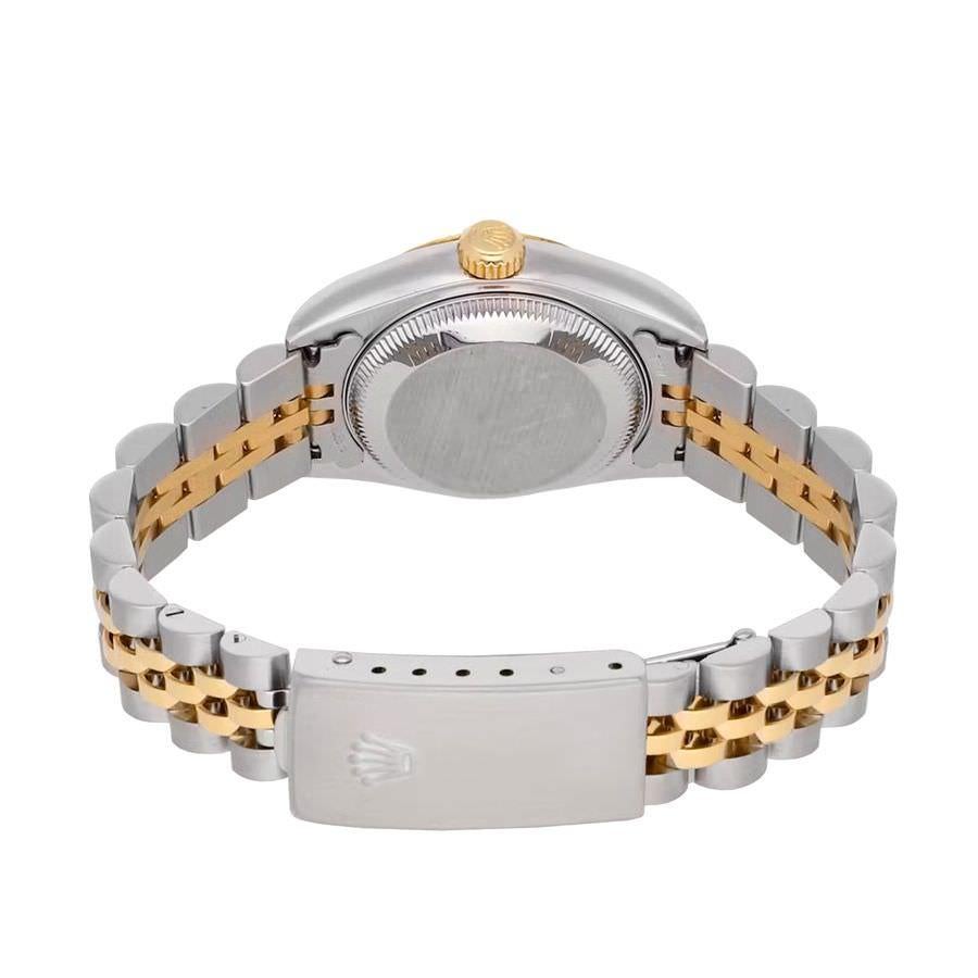 Rolex Montre Lady-Datejust avec cadran blanc automatique 26 mm, or jaune 18 carats et acier 79173 en vente 4