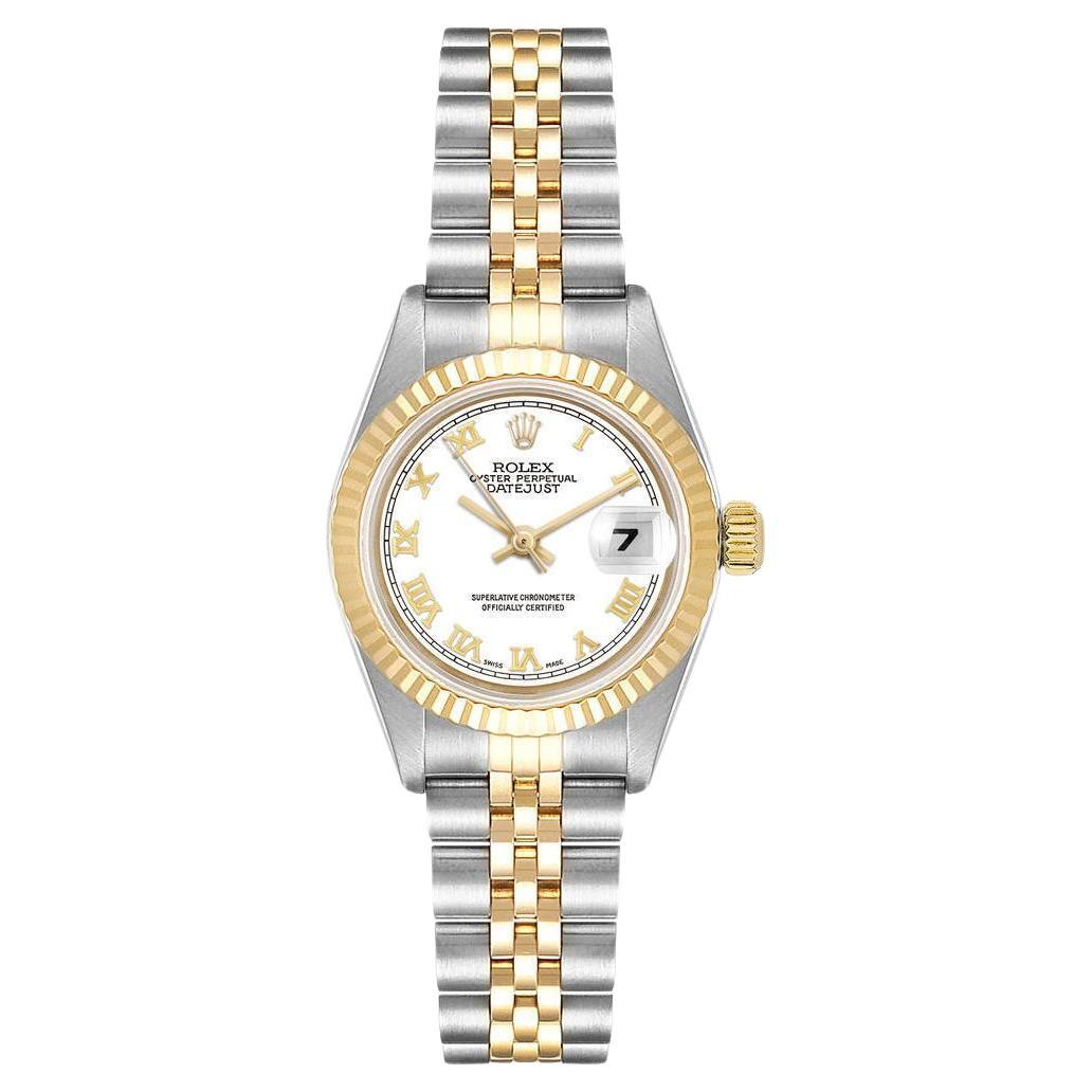 Rolex Montre Lady-Datejust avec cadran blanc automatique 26 mm, or jaune 18 carats et acier 79173 en vente