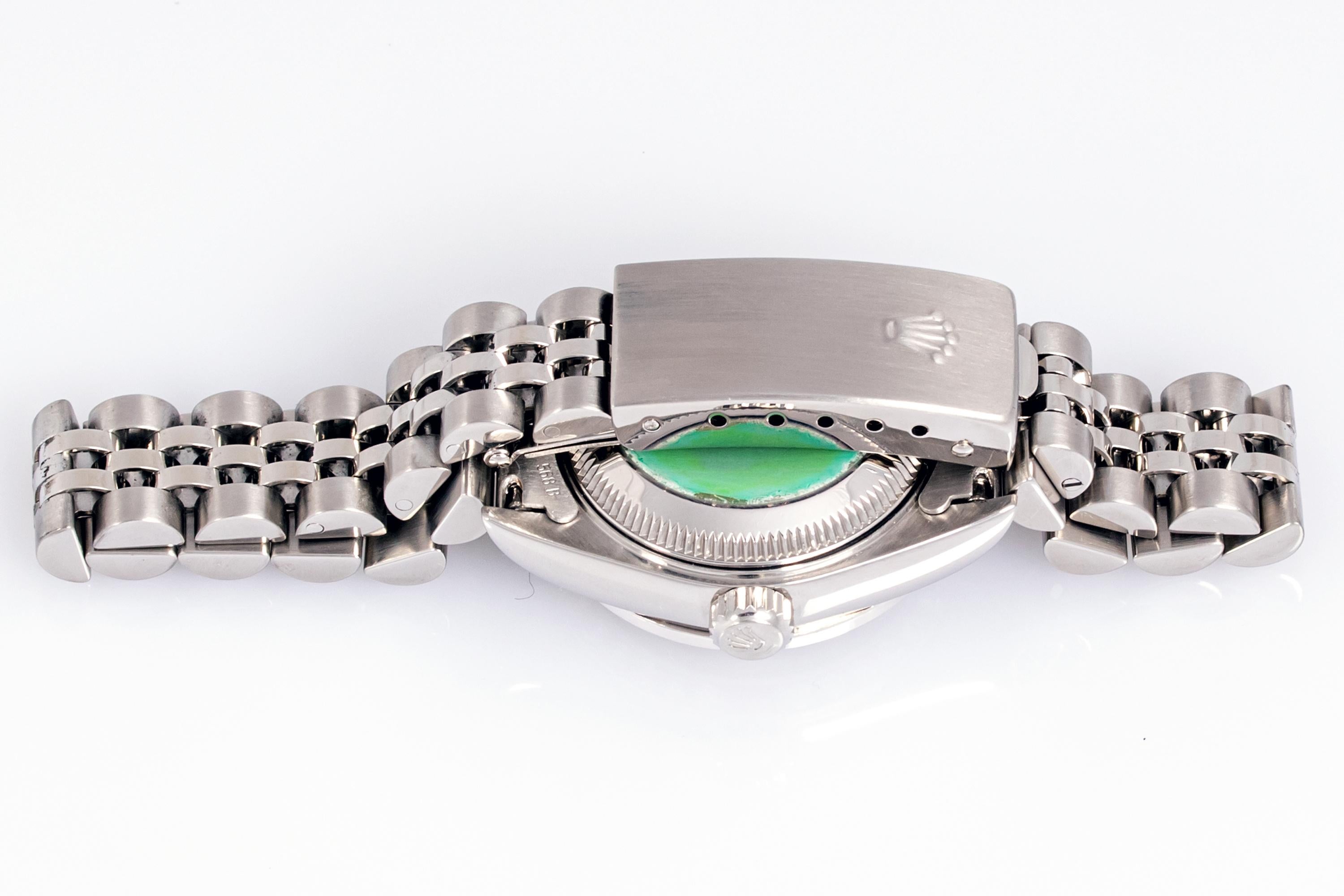 Rolex Montre Datejust pour femme avec cadran romain blanc et lunette en acier et or 18 carats avec diamants et rubis en vente 4