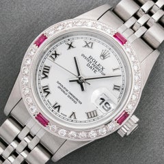 Rolex Lady Datejust White Roman Dial Steel and 18k Gold Diamond Ruby Bezel Watch