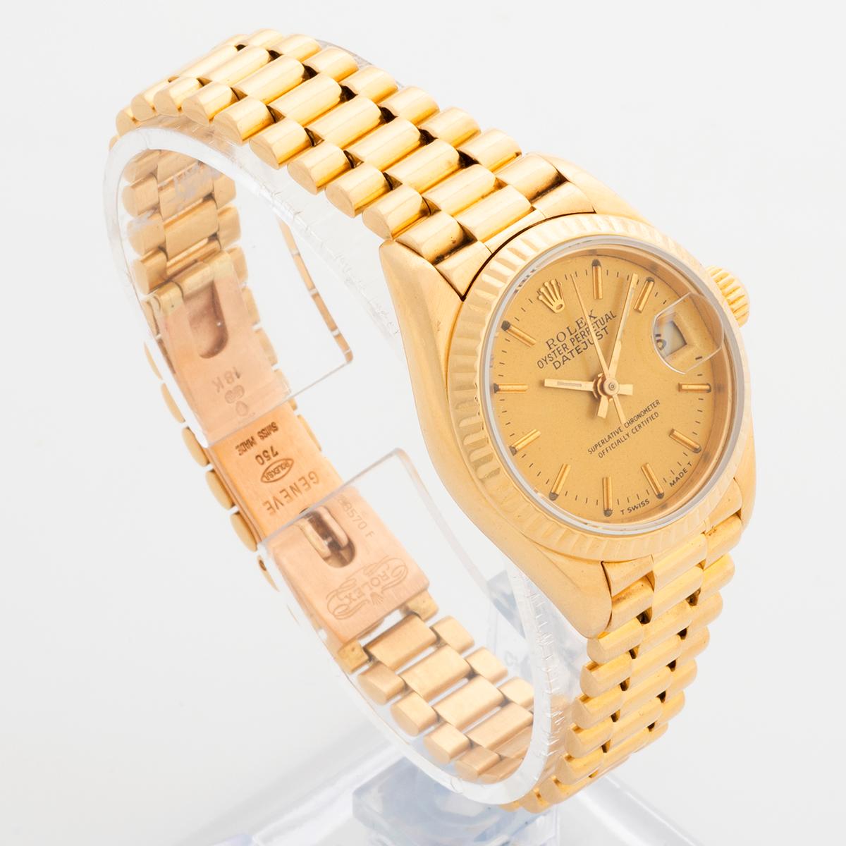 Rolex Lady Datejust Wristwatch Ref 69178, 18K Yellow Gold, Champagne Dial, 1988 In Good Condition In Canterbury, England