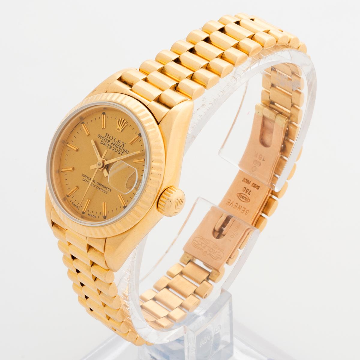 Women's or Men's Rolex Lady Datejust Wristwatch Ref 69178, 18K Yellow Gold, Champagne Dial, 1988