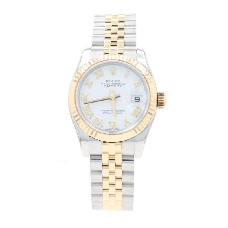 This is an authentic Rolex wristwatch. The watch has been professionally serviced and comes with a two-year warranty along with the Rolex presentation boxes, papers, and tags.

Brand: Rolex Lady Datejust 
Model Number: 179173
Year: 2014
Metal