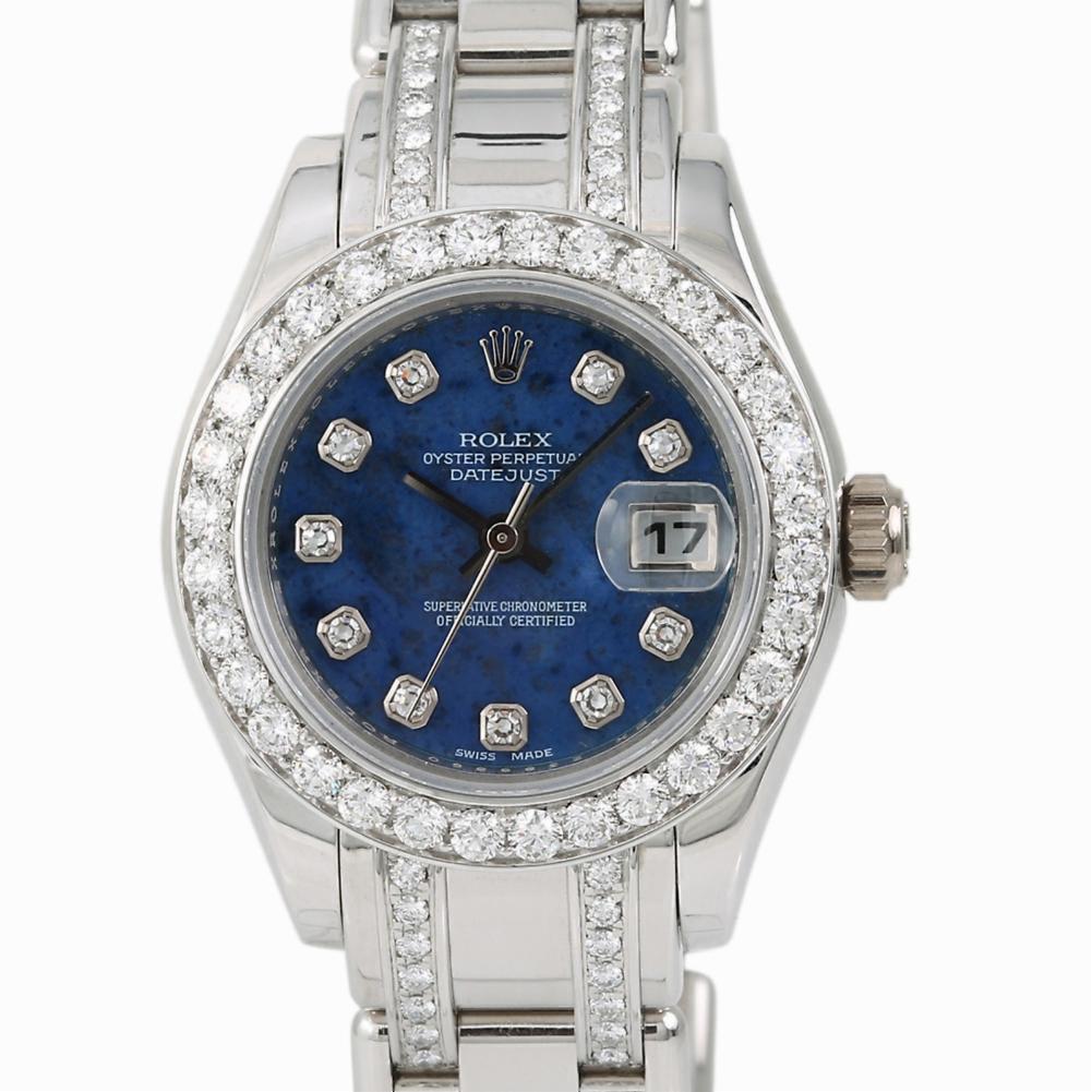 Rolex Lady Masterpiece 80319 Sodalite White Gold Automatic 6.50 Carat Diamond In Excellent Condition In Miami, FL