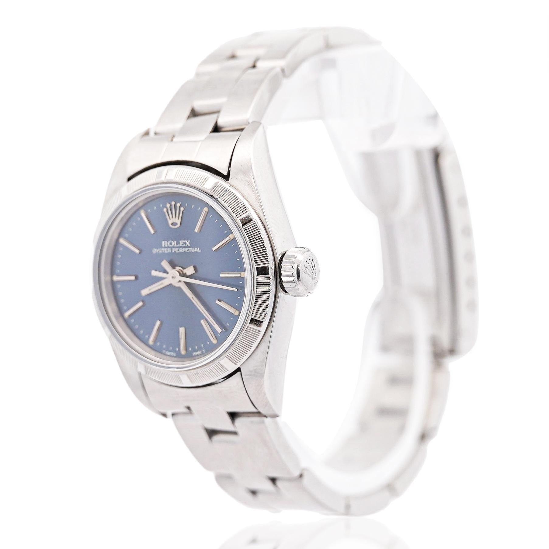 Reloj Rolex Lady Oyster Esfera Azul 76030 Bisel Motor Esfera Azul en venta 4