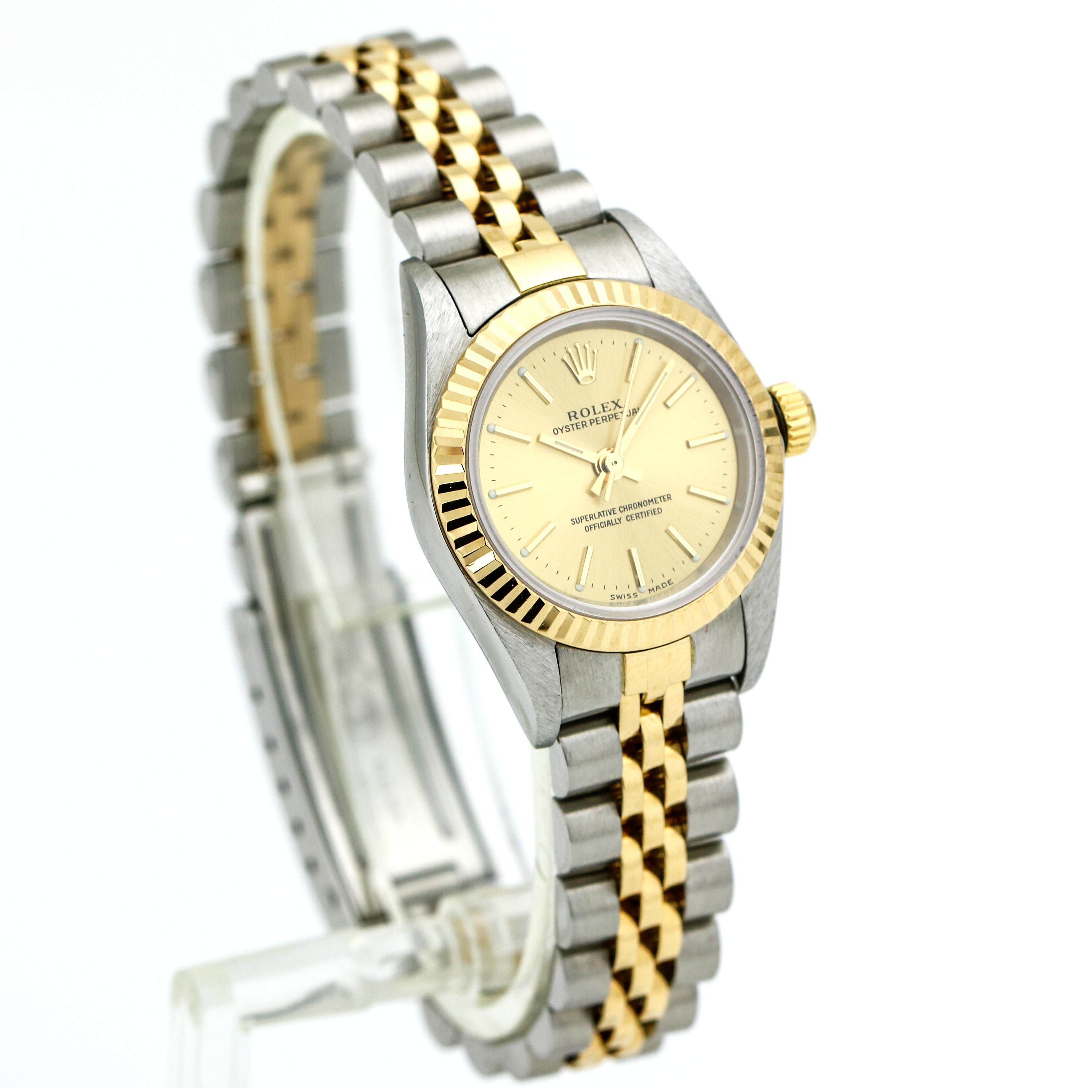 Retro Rolex Lady Oyster Perpetual 76193 18 Karat Gold Stainless Steel Automatic Watch For Sale