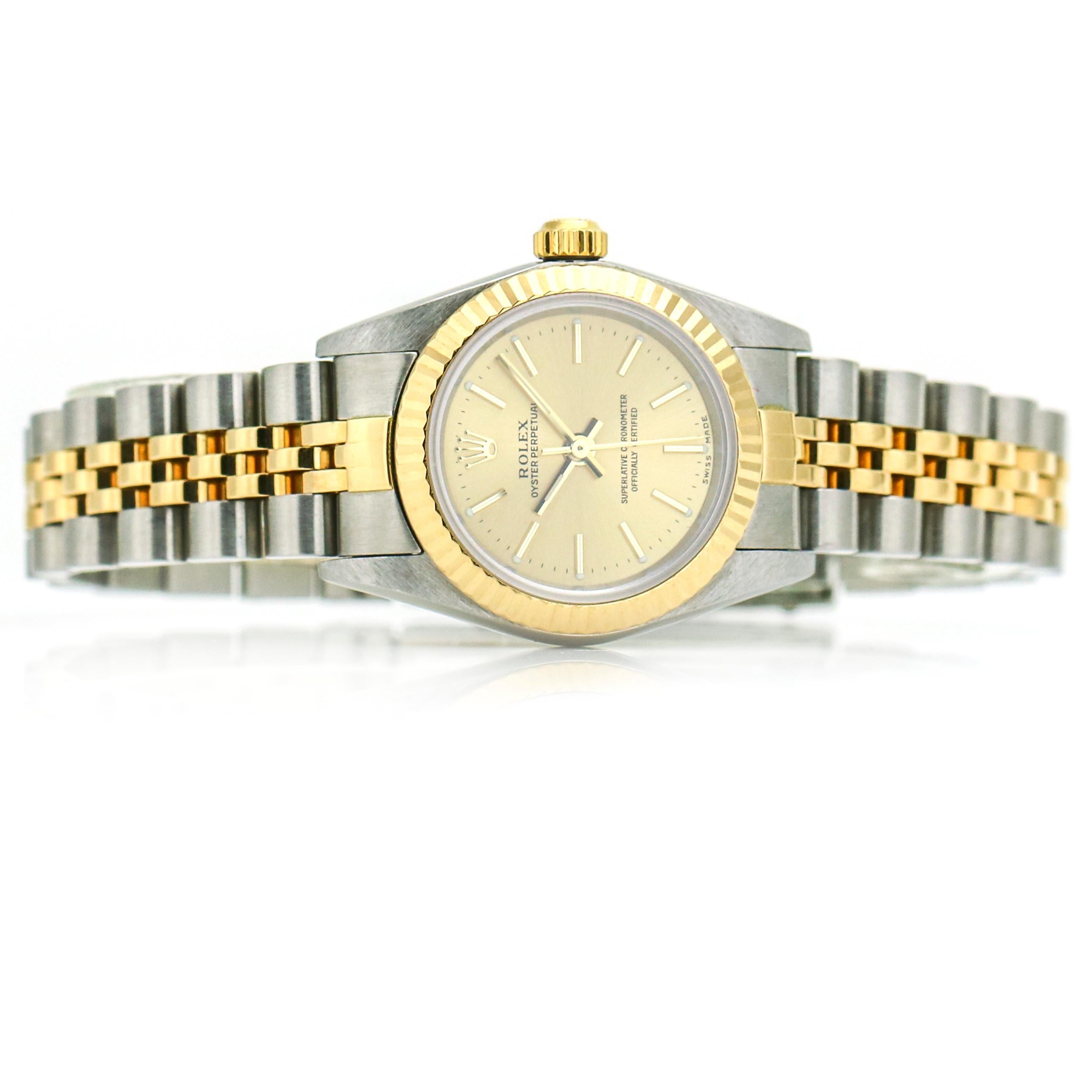 Women's Rolex Lady Oyster Perpetual 76193 18 Karat Gold Stainless Steel Automatic Watch For Sale