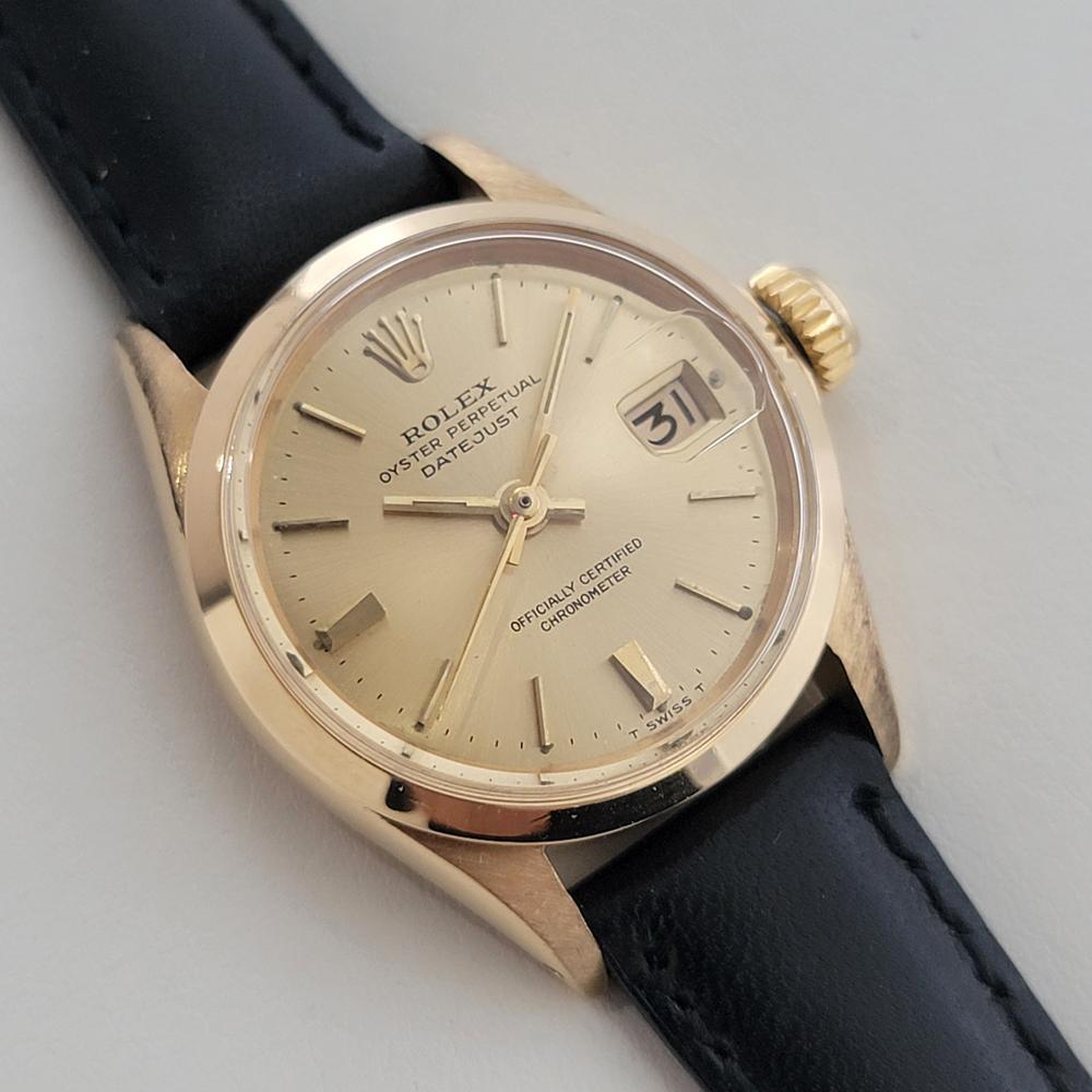 Rolex Lady Oyster Perpetual Datejust Ref 6516 25mm 18k Solid Gold 1960s RA471B In Excellent Condition In Beverly Hills, CA