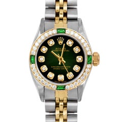 Rolex Lady Oyster Perpetual Green Vignette Diamond Dial Emerald Diamond Bezel