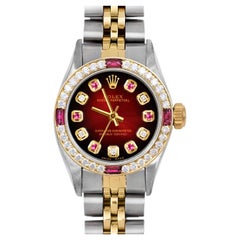 Vintage Rolex Lady Oyster Perpetual Red Vignette Ruby Diamond Dial Ruby Diamond Bezel