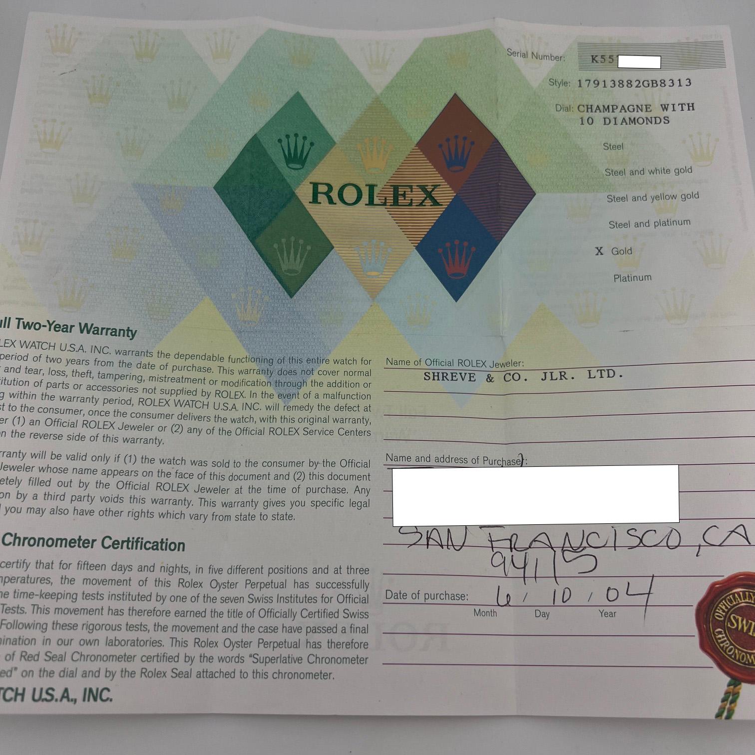 Rolex Lady President 179138 26mm Champagner Diamant Zifferblatt Diamant Lünette Box Papiere im Angebot 5