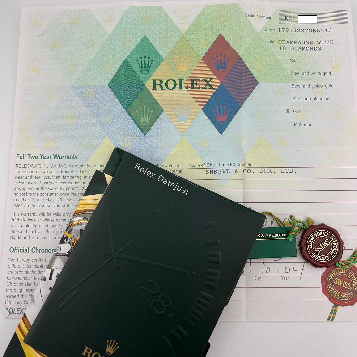 Rolex Lady President 179138 26mm Champagner Diamant Zifferblatt Diamant Lünette Box Papiere im Angebot 6
