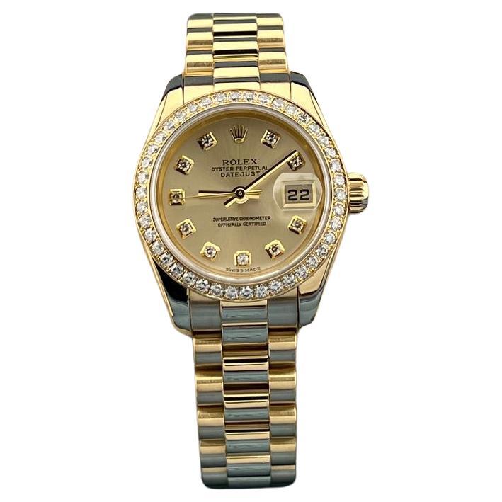 Rolex Lady President 179138 26mm Champagner Diamant Zifferblatt Diamant Lünette Box Papiere im Angebot
