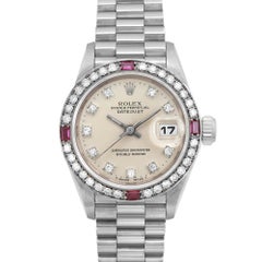 Rolex Lady President 26mm 18k Weißgold Silber Diamant-Zifferblatt Damenuhr 69069