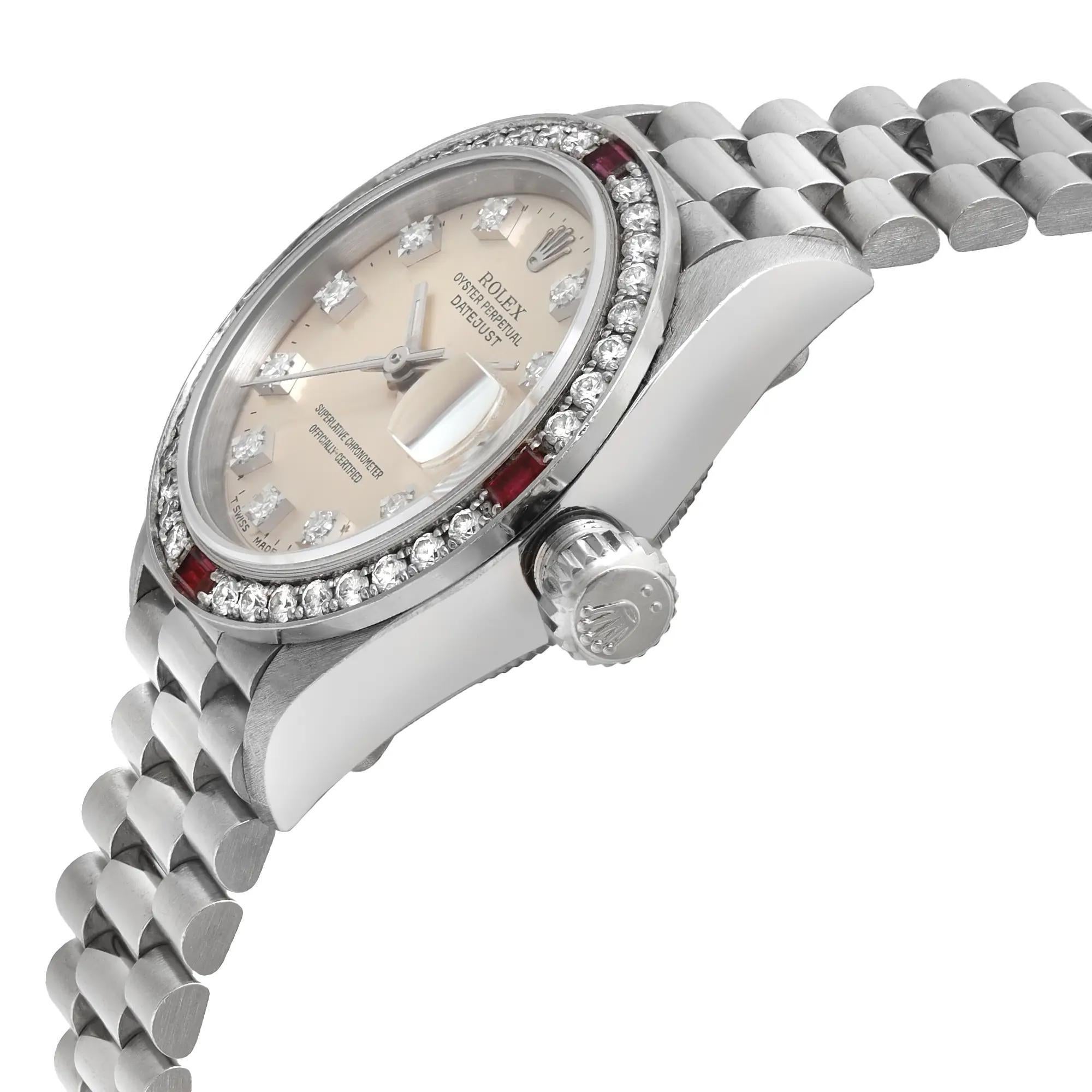 Rolex Lady President 26mm 18k White Gold Silver Diamond Dial Ladies Watch 69069 In Good Condition In New York, NY
