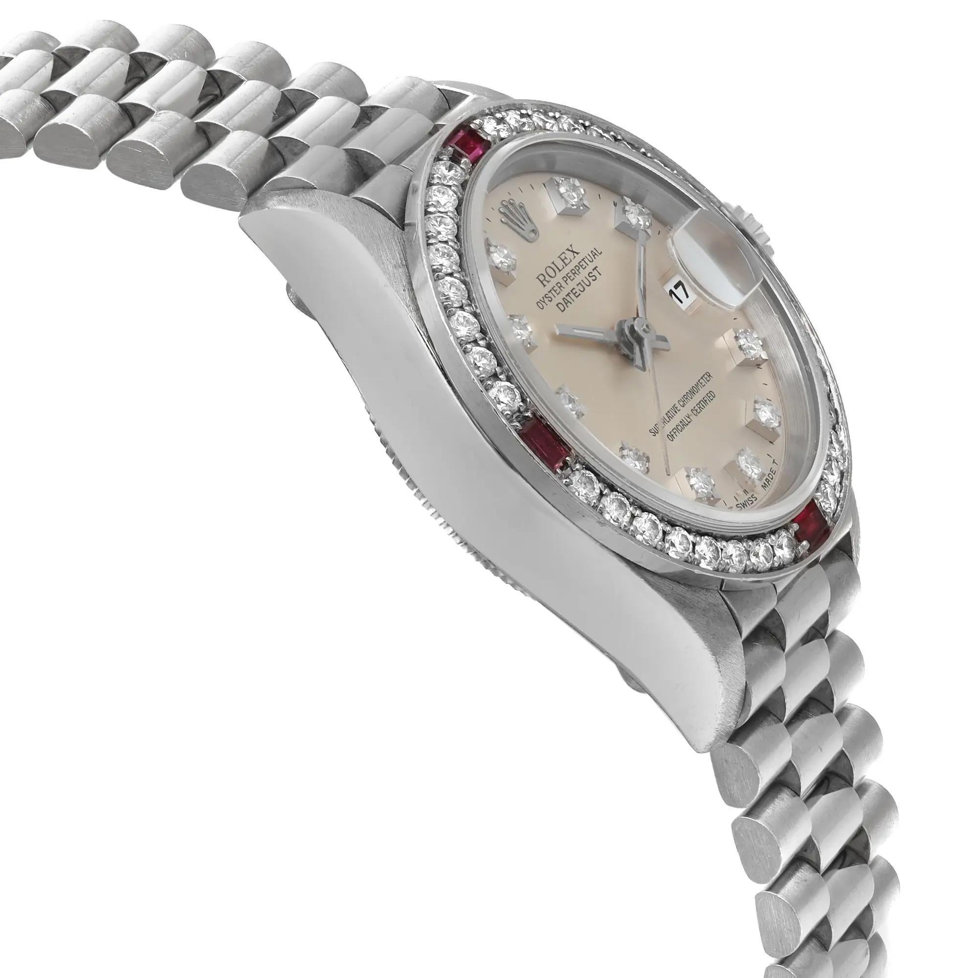 Women's Rolex Lady President 26mm 18k White Gold Silver Diamond Dial Ladies Watch 69069