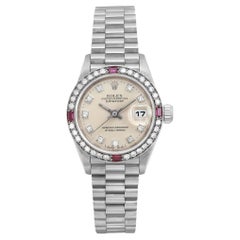 Rolex Montre President 26 mm en or blanc 18 carats avec cadran en argent et diamants pour femmes 69069