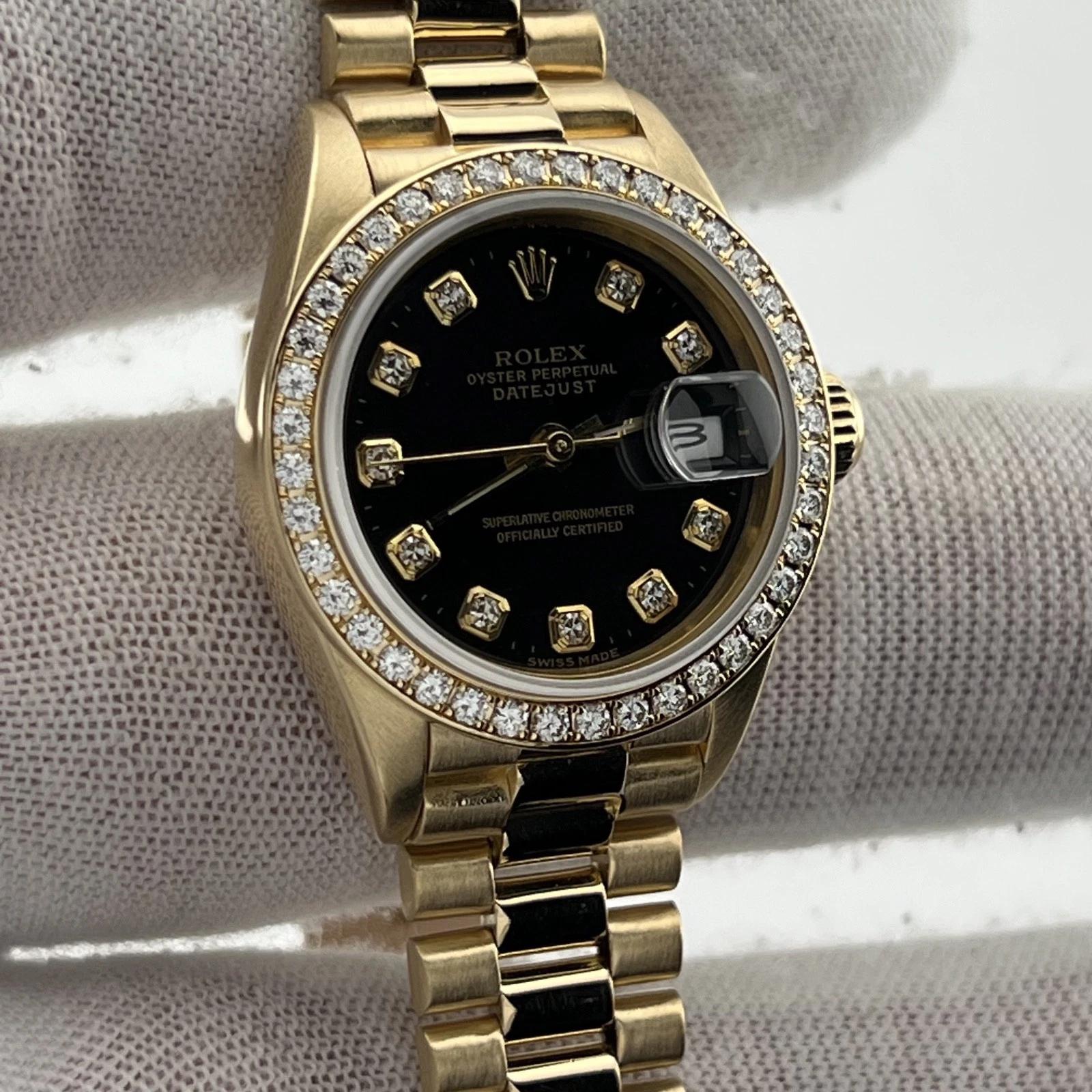 Rolex Lady President 69138 Fábrica Esfera Diamante Negro Bisel Diamante Oro 18k en venta 1