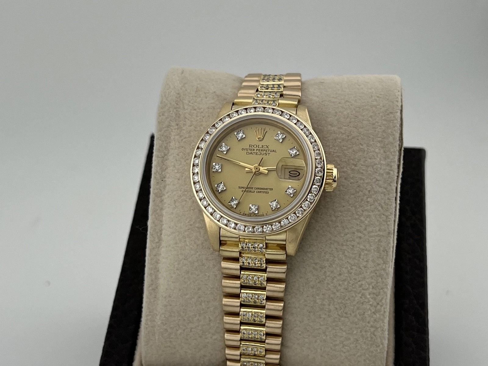 Rolex Lady President 6927 Custom Diamond Dial Bezel and Band 18k Yellow Gold en vente 3