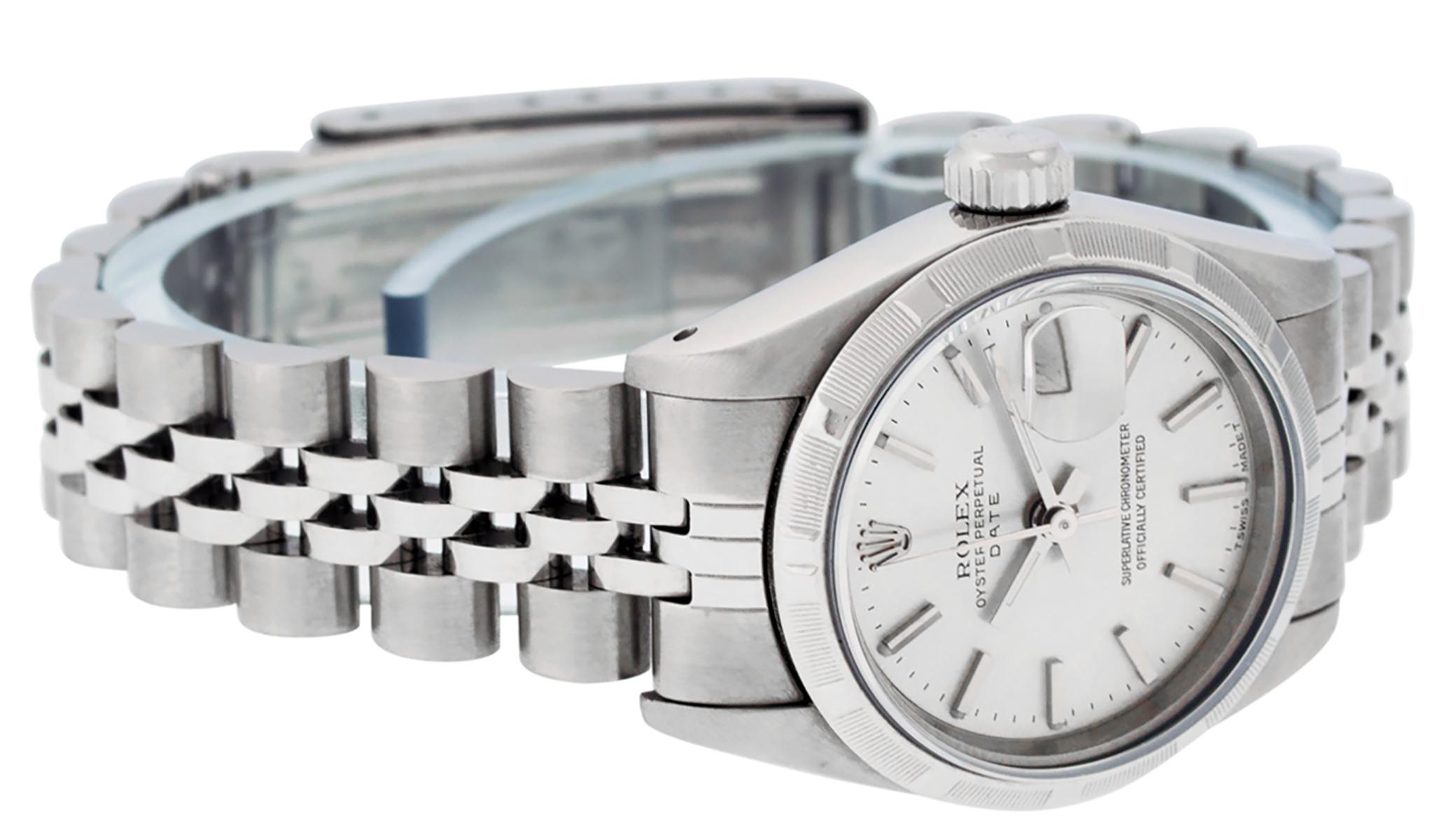 Rolex Lady Steel Silver Index Jubilee Women's Datejust Wristwatch Engine Turned For Sale 1