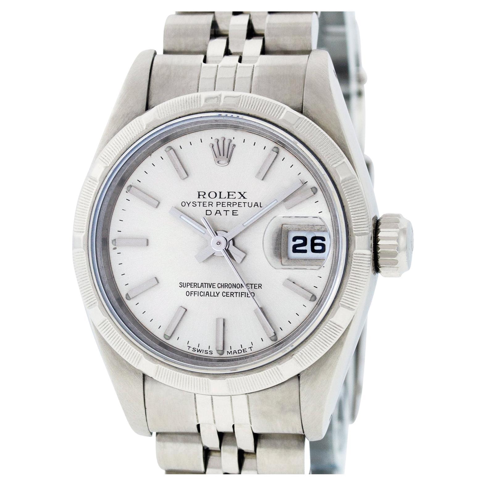 Rolex Lady Steel Silver Index Jubilee Women's Datejust Wristwatch Engine Turned For Sale