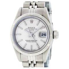 Rolex Lady Steel Silver Index Jubilee Women's Datejust Wristwatch Engine Turned