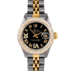 Rolex Lady TT Datejust Black Roman Diamond Dial Diamond Bezel Jubilee Band Watch