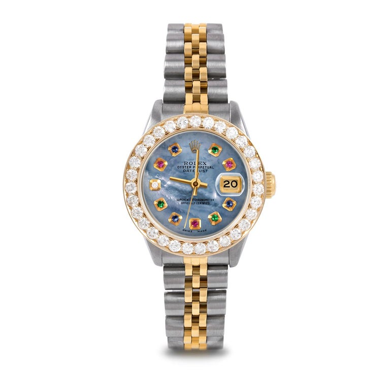 Reloj Rolex Lady TT Datejust Azul MOP Esfera Rainbow Diamonds 2ct