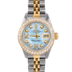 Rolex Lady TT Datejust Blue MOP Roman Diamond Dial Diamond Bezel Jubilee Watch