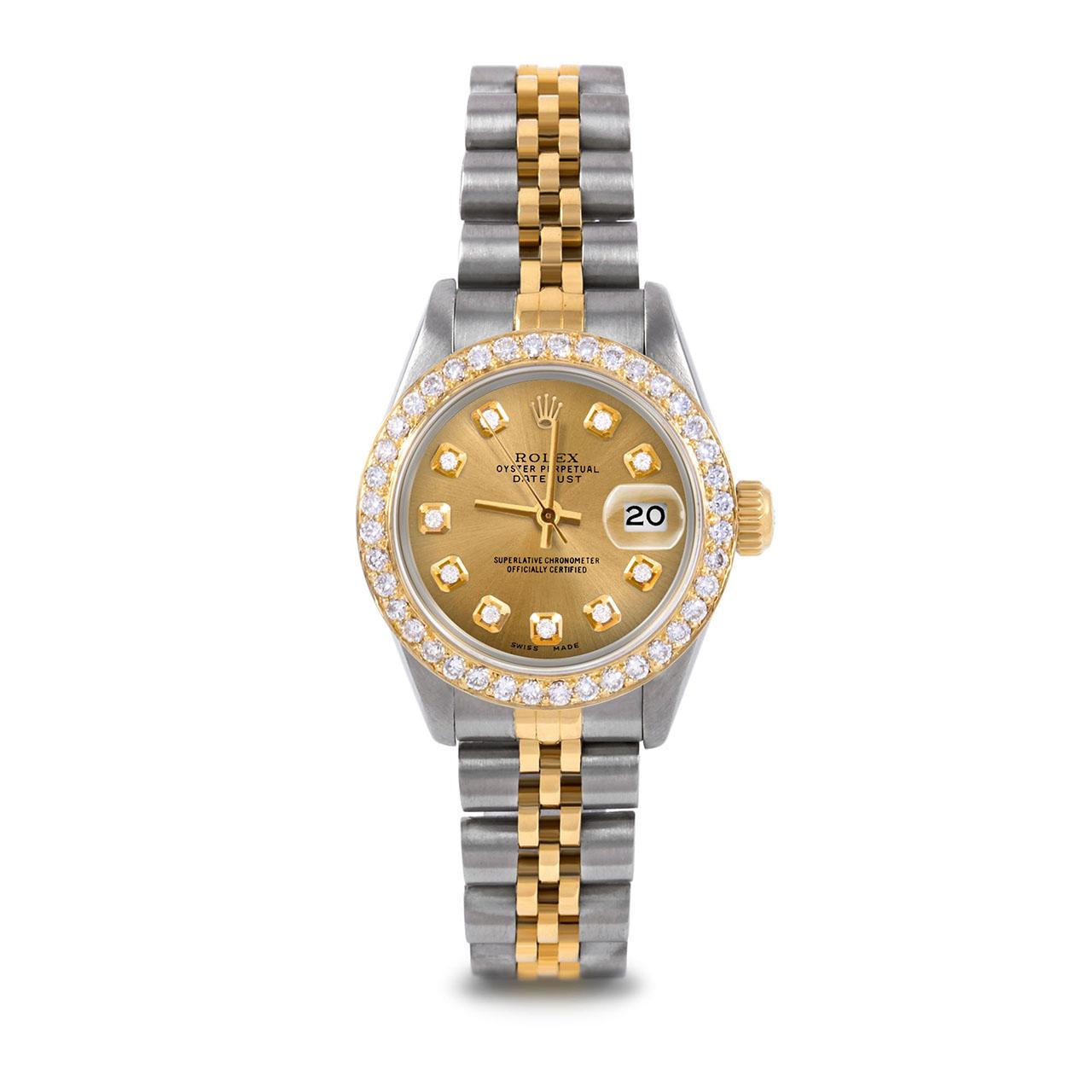 Bead Rolex Lady TT Datejust Champagne Diamond Dial Diamond Bezel Jubilee Watch For Sale