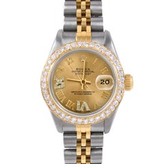 Rolex Lady TT Datejust Champagne Roman Diamond Dial Diamond Bezel Jubilee Watch