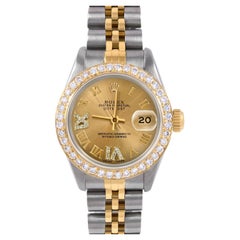 Rolex Lady TT Datejust Champagne Roman Diamond Dial Diamond Bezel Jubilee Watch