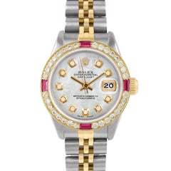 Rolex Lady TT Datejust MOP Diamond Dial Ruby Diamond Bezel Jubilee Band Watch