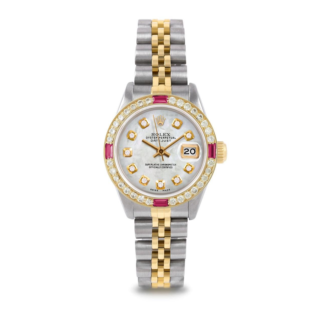 Perle Rolex Montre Datejust MOP avec cadran diamanté rubis et lunette Jubilee pour femmes en vente