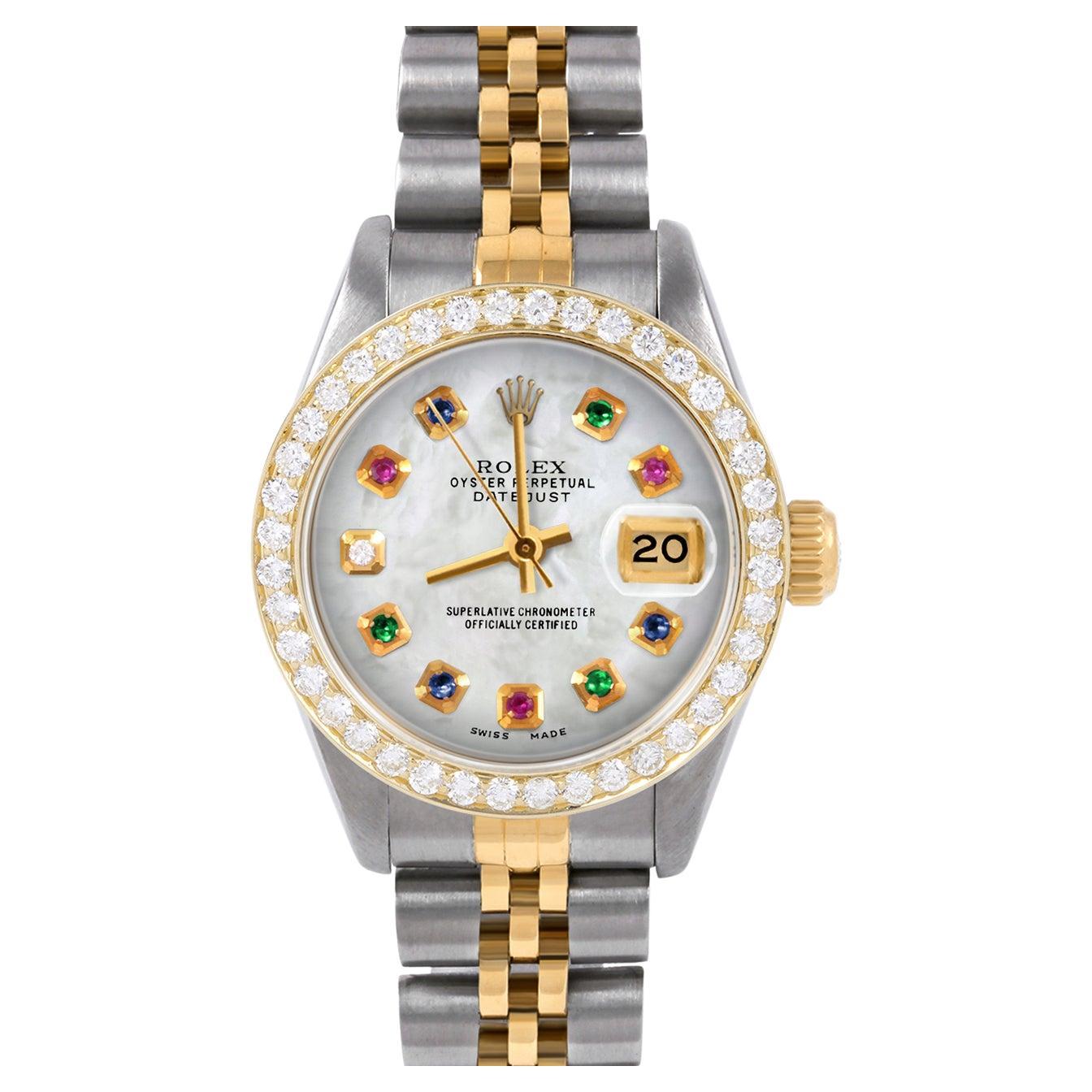 Rolex Lady TT Datejust MOP Rainbow Diamond Dial Diamond Bezel Jubilee Watch For Sale