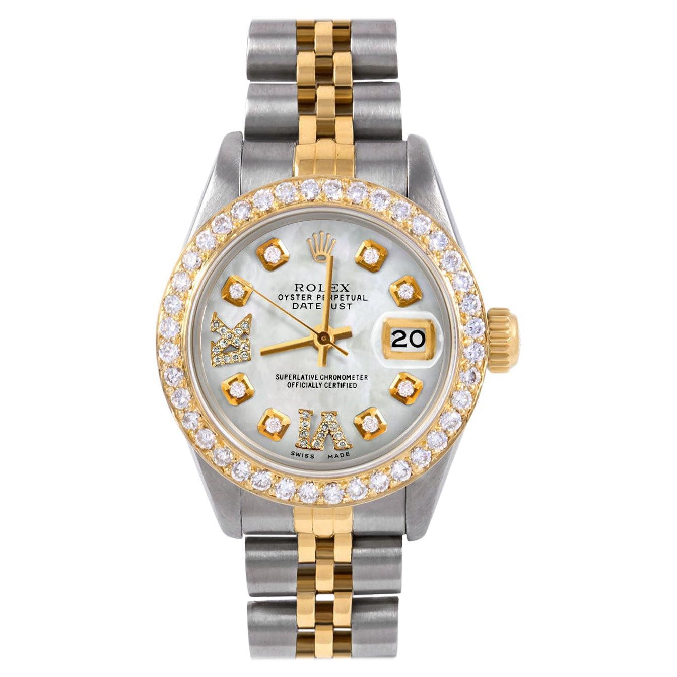 Rolex Lady TT Datejust MOP Jubiläumsbanduhr mit römischem Diamant-Zifferblatt und Diamant-Lünette im Angebot