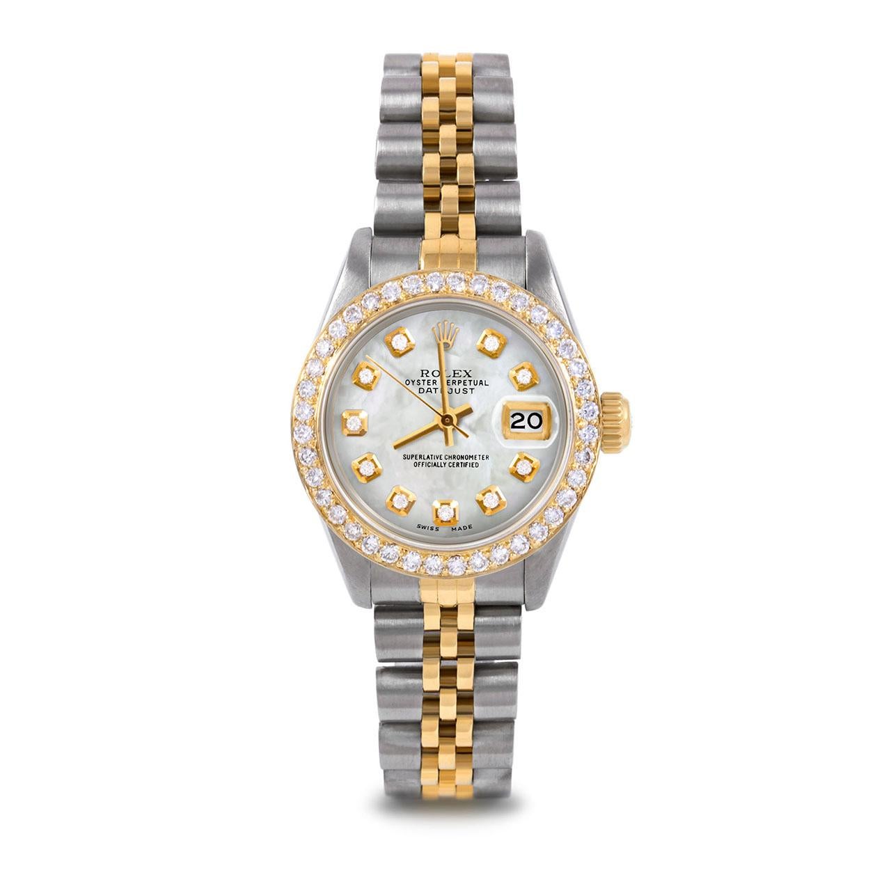 Bead Rolex Lady TT Datejust Mother of Pearl Diamond Dial Diamond Bezel Jubilee Watch For Sale