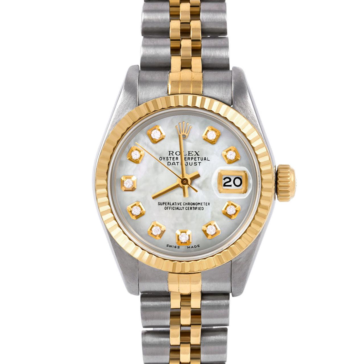 Swiss Wrist - SKU 6917-TT-WMOP-DIA-AM-FLT-JBL

Brand : Rolex
Model : Datejust (Non-Quickset Model)
Gender : Ladies
Metals : 14K/Stainless Steel
Case Size : 26 mm

Dial : Custom Mother Of Pearl Diamond Dial (This dial is not original Rolex And has