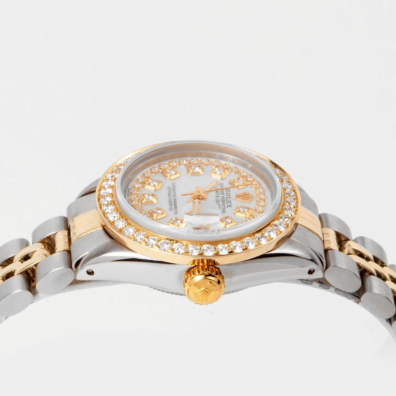 Rolex Lady TT Datejust Perlmutt String Diamant Zifferblatt Diamant Zifferblatt Diamant Lünette Uhr (Perle) im Angebot
