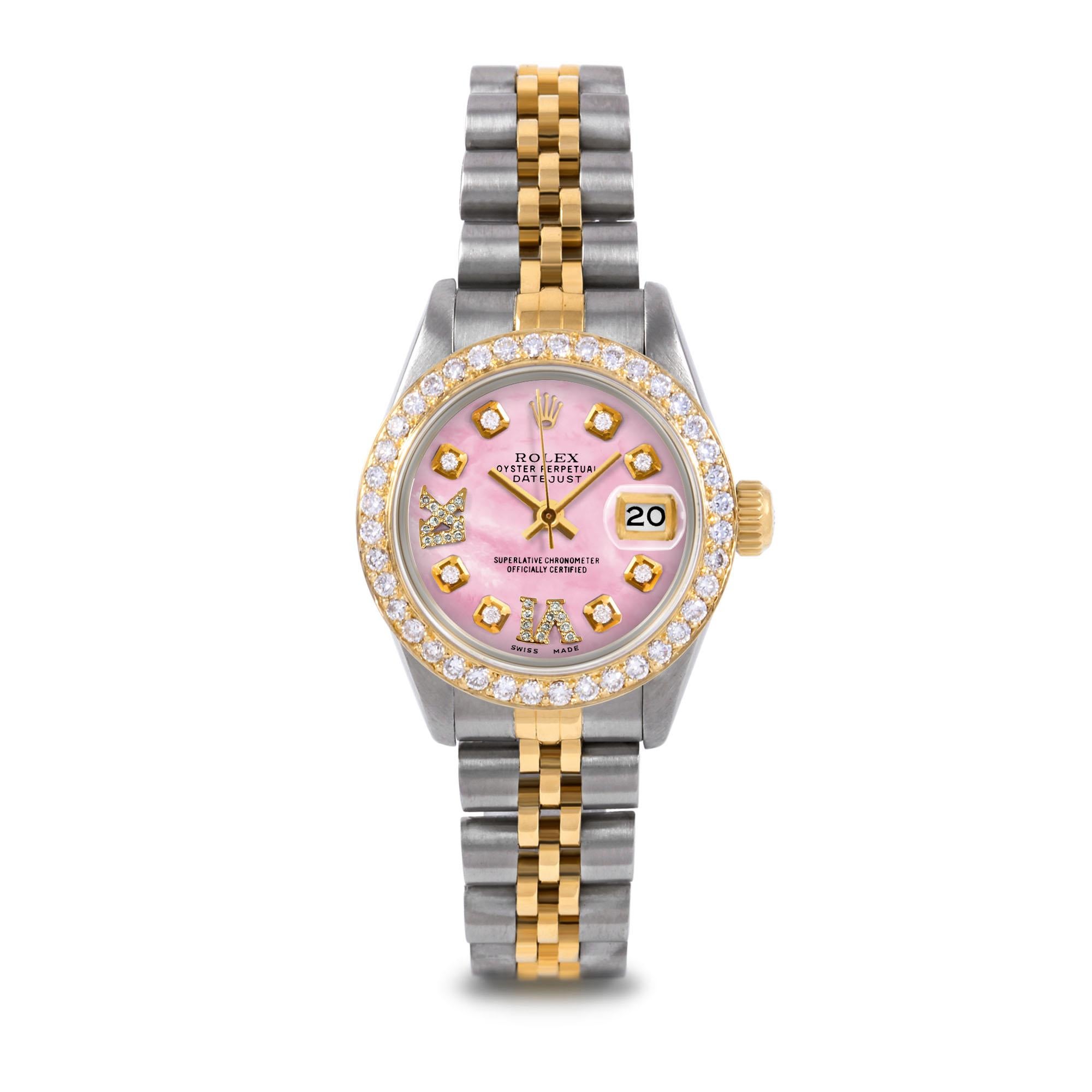 Perle Rolex Lady TT Datejust rose MOP Roman Diamond Dial Diamond Bezel Jubilee Montre en vente