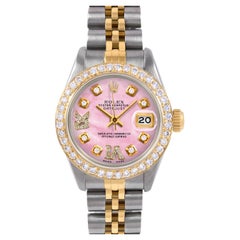 Retro Rolex Lady TT Datejust Pink MOP Roman Diamond Dial Diamond Bezel Jubilee Watch